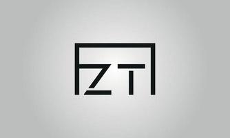 Letter ZT logo design. ZT logo with square shape in black colors vector free vector template.