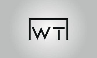 Letter WT logo design. WT logo with square shape in black colors vector free vector template.