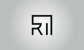 Letter RI logo design. RI logo with square shape in black colors vector free vector template.