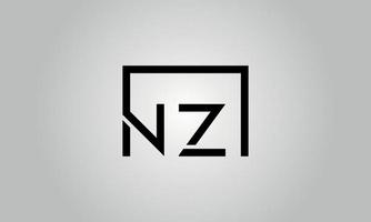 Letter NZ logo design. NZ logo with square shape in black colors vector free vector template.