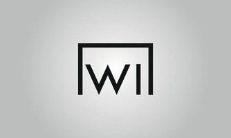 Letter WI logo design. WI logo with square shape in black colors vector free vector template.