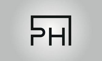 Letter PH logo design. PH logo with square shape in black colors vector free vector template.