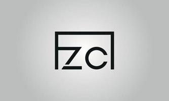 Letter ZC logo design. ZC logo with square shape in black colors vector free vector template.