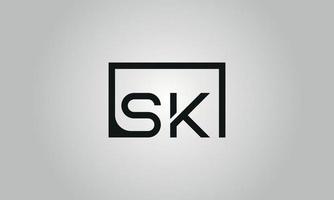 Letter SK logo design. SK logo with square shape in black colors vector free vector template.