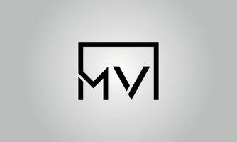 Letter MV logo design. MV logo with square shape in black colors vector free vector template.