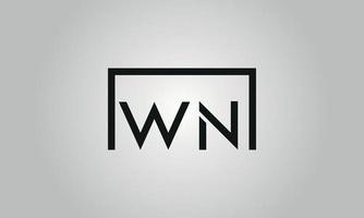 Letter WN logo design. WN logo with square shape in black colors vector free vector template.