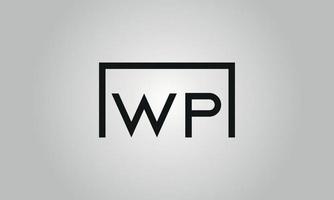 Letter WP logo design. WP logo with square shape in black colors vector free vector template.