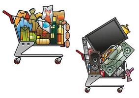 Shopping carts with goods vector