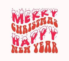 merry christmas happy new year lettering vector