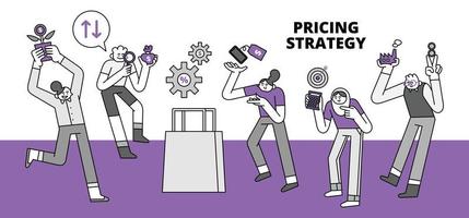 Pricing Strategy Hand Drawn Character Illustration vector