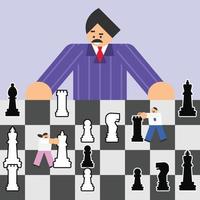 Boss Oversee Workers Playing Chess Flat Design Character Illustration vector