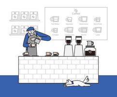 barista en el mostrador de café dibujado a mano ilustración de personaje