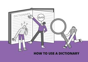 How to Use A Dictionary Hand Drawn Character Illustration vector