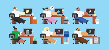 Diverse Workers in the Office Set Flat Design Character Illustration vector