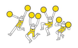 Set of Male Cheerleader Jumping Pose Hand Drawn Character Illustration vector