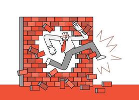 Breaking from Brick Wall Hand Drawn Character Illustration vector