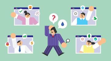Anonymus Online Hiring and Confused Recruiter Illustration vector