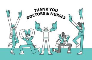 Thank You Doctors and Nurses Coronavirus Concept Hand Drawn Character Illustration vector