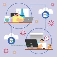 Remote Working During Corona Virus Pandemic Flat Design Character Illustration vector