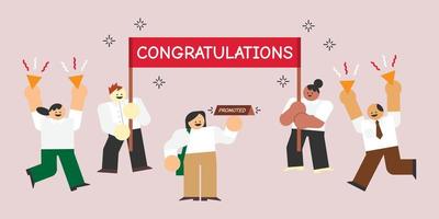 Congratulations of Getting Promoted Flat Design Character Illustration vector