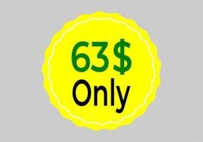 signo o etiqueta de cupón de dólar solamente o etiqueta de ahorro de dinero de cupón de descuento, ilustración de vector de sello con fuente fantástica sobre fondo amarillo
