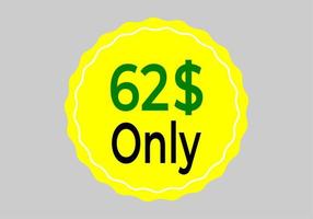 signo o etiqueta de cupón de dólar solamente o etiqueta de ahorro de dinero de cupón de descuento, ilustración de vector de sello con fuente fantástica sobre fondo amarillo
