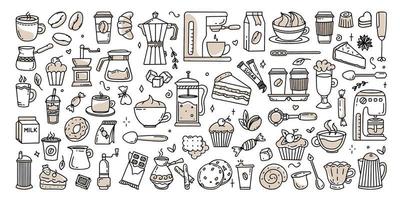 A large set of elements for a coffee shop To use for posters banners postcards and packaging design Vector illustration in the style of hand-drawn