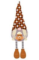 Autumn pumpkin spice gnome girl holding coffee cup with cream and straw. Isolated on white background. Fall holiday character. vector