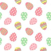 Spring Easter eggs with colorful ornaments. Vector seamless pattern. Isolated on white background. Holiday design for fabric, wrapping, wallpaper.