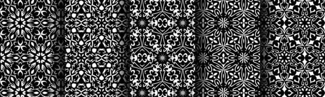 black and white pattern ethnic background set bundle vector