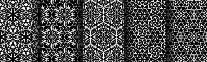 black and white pattern ethnic background set bundle vector