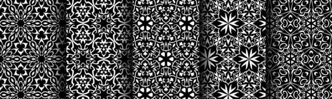 black and white pattern ethnic background set bundle vector