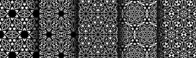 black and white pattern ethnic background set bundle vector