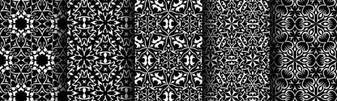 black and white pattern ethnic background set bundle vector