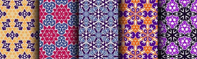 set of ethnic collection traditional background pattern vector