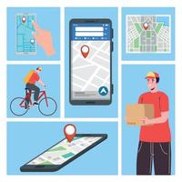 six gps and delivery icons vector