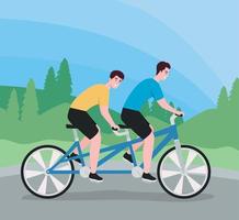 cyclists in tandem bicycle scene vector