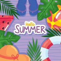 hello summer lettering frame vector