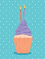 cupcake de cumpleaños con velas vector