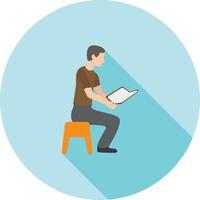 hombre leyendo un libro de cuentos plana larga sombra icono vector