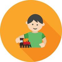 Playing with Train Flat Long Shadow Icon vector