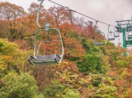 telesilla teleférico que cruza la montaña en el parque nacional de la montaña tianmen en la temporada de otoño. montaña tianmen el hito de viaje de la ciudad china de hunan zhangjiajie foto