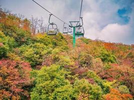 telesilla teleférico que cruza la montaña en el parque nacional de la montaña tianmen en la temporada de otoño. montaña tianmen el hito de viaje de la ciudad china de hunan zhangjiajie foto