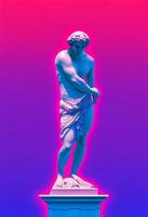 Abstract greek god sculpture in retrowave city pop design, vaporwave style colors, 3d rendering photo