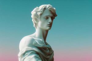 Abstract greek god sculpture in retrowave city pop pastel design, vaporwave style colors, 3d rendering