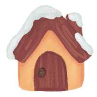 Hand Drawn house covered in snow in chalk style illustration on transparent background png