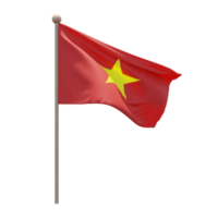 Vietnam 3d illustration flag on pole. Wood flagpole png