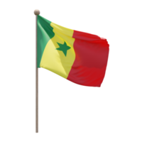 Senegal 3d illustration flag on pole. Wood flagpole png