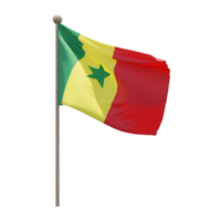 senegal 3d illustration flagga på Pol. trä flaggstång png