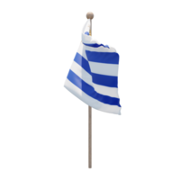 Uruguay 3d illustration flag on pole. Wood flagpole png